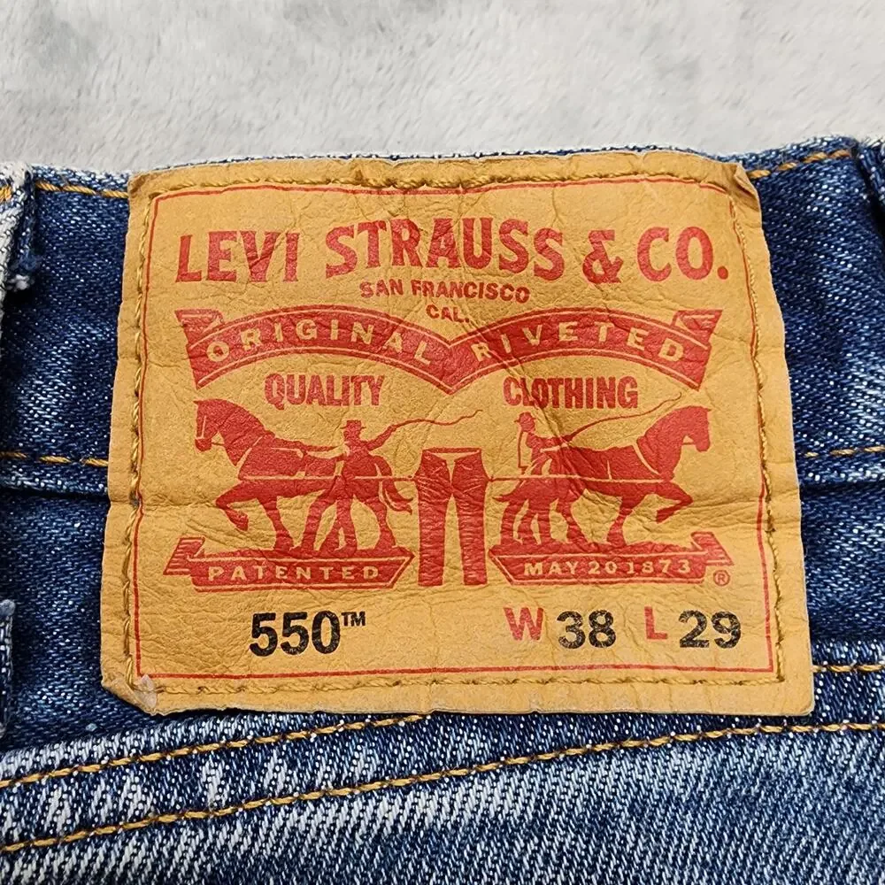 Levi's Jeans Mens W38 L29 Blue 550 Distressed Relaxed Tapered Fit Straight‎ Leg_5